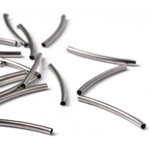 100pcs brass curved tube beads jewelry making nickel free Metal color,about 2mm in diameter, 25mm long, hole: about 1mm F70