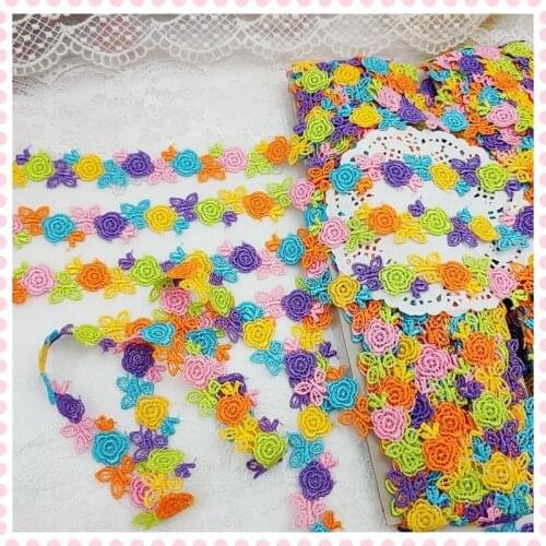 15Yds/Lot)2.5cm Wide Beautiful Colorful Mixed Floral High Quality Venise Lace DIY Handmade Lace Accessories Textile Fabrics
