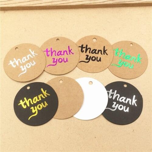 200Pcs/Lot Thank You Pattern 4x4cm Hot Stamping Round Hanging Kraft Paper Tags For Creative Gifts Price Label Note Wedding Tags