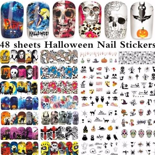 48 sheets mixed designs Halloween Nail Art Water Transfer decals NAIL STICKER SLIDER TATTOO Nail Accessories A1081-1128