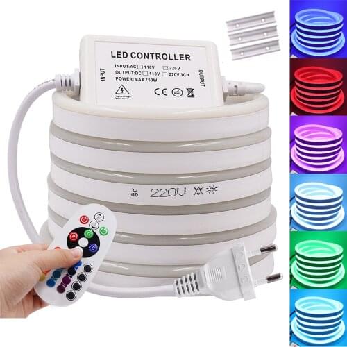 RGB Neon Strip Light EU 220V 240V Waterproof Ribbon Tape Flexible LED Night Lamp White/Warm White 2835 5050 LED Strip