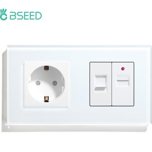 Bseed EU Russia Standard Wall Plug With Computer USB Socket Crystal Panel Black White Gold Color 157mm Home Improvement