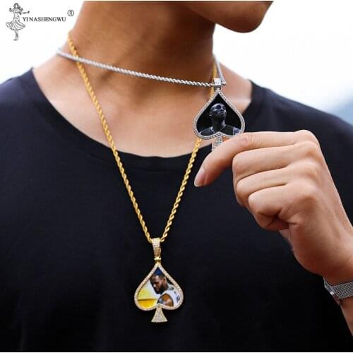 Photo Frame Custom Made Necklace Poker Heart Hip Hop Photo Frame Memory Pendant Europe And America Photo Hip Hop Punk Rope Chain