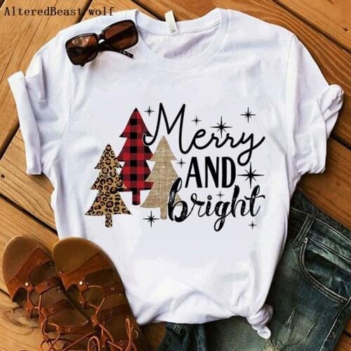 Christmas tshirt women christmas and bright Plaid tree print white T Shirt women casual short sleeve vogue clothes female tops