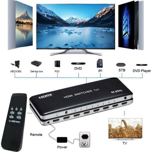 7x1 HDMI Switch 3x1 HDMI 2.0 Switcher Video Converter 3 / 7 in 1 out 4K 60HZ for PS3 PS4 HDTV Xbox PC Smart TV mi box3 Projector
