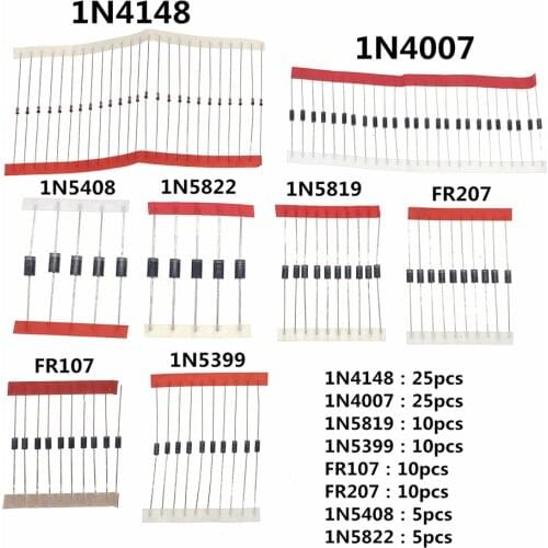 8 Value Diode Kit 1N4007 DIODE 1N4148 1N5817 1N5819 1N5399 1N5408 1N5822 FR107 FR207 1N4001 1N4002 1N4003 1N4004 1N4005 1N60