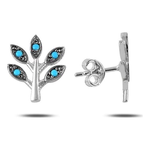 KUTAYDAN Nano Turquoise Stone Leaf Earrings 925 Sterling Silver