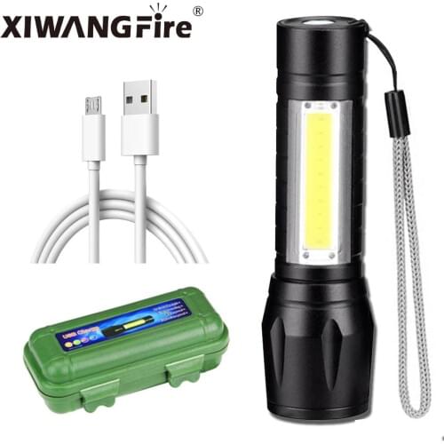Mini Rechargable Portable LED Flashlight COB+XPE LED Torch Waterproof Camping Lantern Zoomable Focus Light Tactical Flashlight