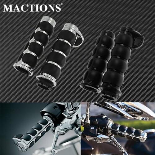 Motorcycle 1" 25mm Handlebar Throttle Assist Bar End Rubber Hand Grips Black/Chrome For Harley Dyna Chopper Custom For Yamaha