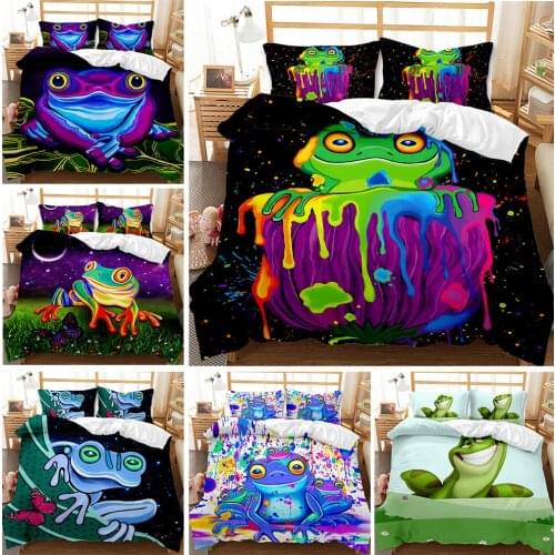 Cartoon Frogs Duvet Cover 3pcs Bedding Set Colorful Printing Quilt Cover Queen King Size Comforter Cover Home Textile Bedclothes