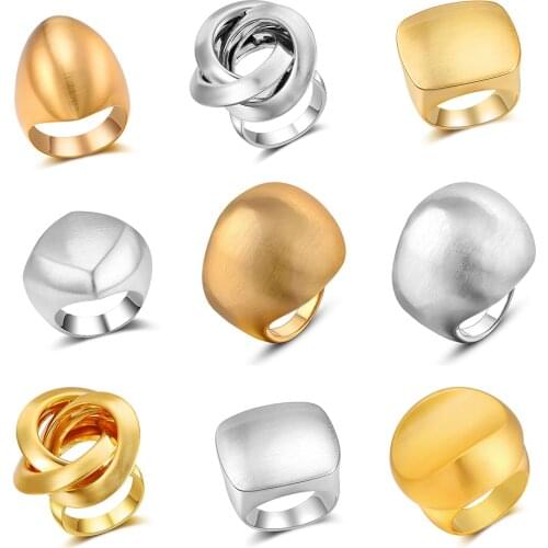 Mytys Mix Gold Collection Rings Gold and Silver Color Brass Rings for Women Big Statement Metal Rings