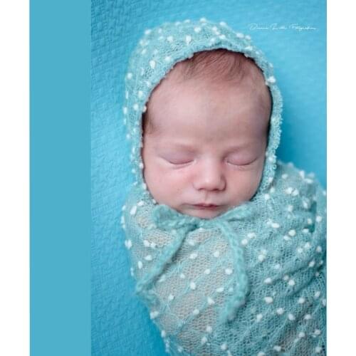 A Set Hand Knitted Acrylic Soft Small Bobble Baby Wraps with Bonnet for Newborn Baby Photography Props BABY Fotographia