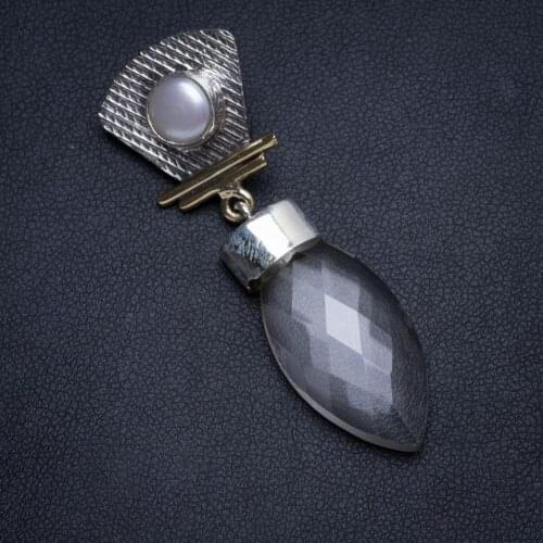 Natural Two Tones White Topaz and River Pearl Handmade Unique 925 Sterling Silver Pendant 2" X0072