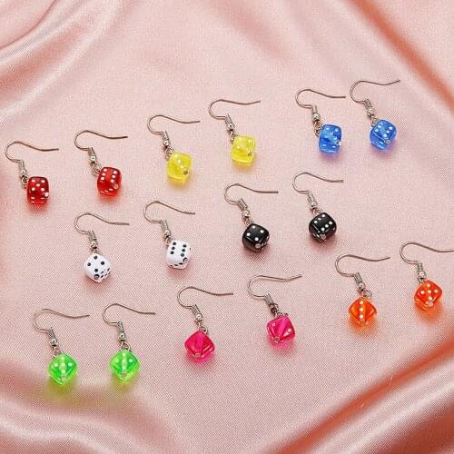 Simple Personality Creative Resin Funny 3D Dice Dangle Earrings Punk Cubic Dice Geometric Drop Earrings Nightclub Party Gifts