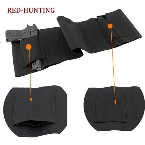Adjustable Tactical Elastic Belly Band Waist Pistol Gun Holster 2 Magazine Pouches Pistol Holster (Black)