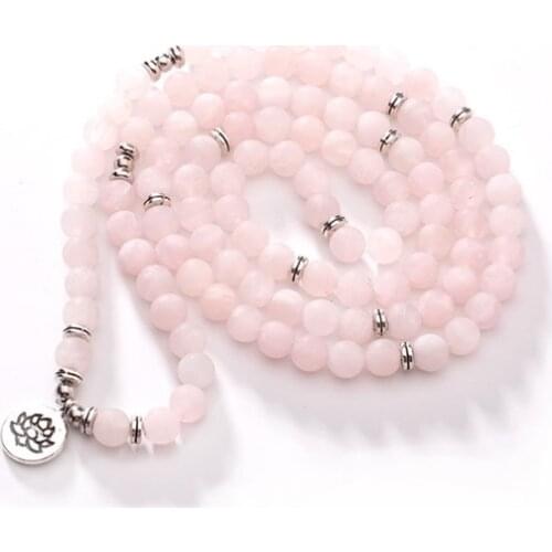 Pink 108 beads 8mm elastic adjustable Lotus life tree Buddha OM eye Chakra Reiki agate Onyx Yoga Bracelet necklace ut4d