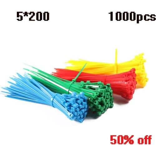 200mm Self-locking Nylon Cable Ties 5mm width 1000pcs Self-Locking Plastic Nylon Wire Zip Ties Cable Tie accessories Seven Color