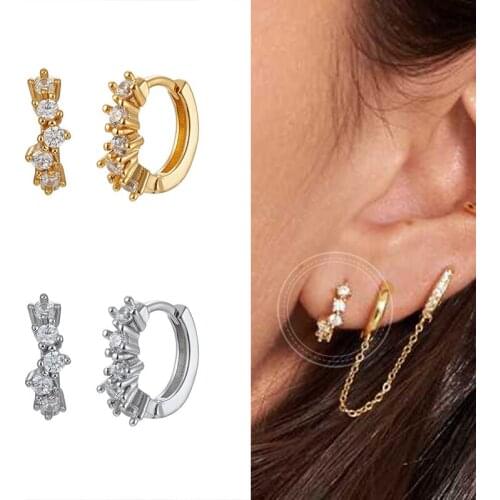 925 Silver Ear Buckle Claw Flower Hoop Earrings for Women Simple Gold Silver Color Crystal Zircon Earrings Fashion Jewelry