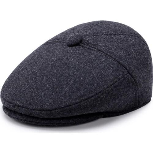 Middle-aged and Elderly Mens Hat Winter Visor Cap Woolen Material Cold-proof Beret Fleece Hat Ear Protection Keep Warm for Men