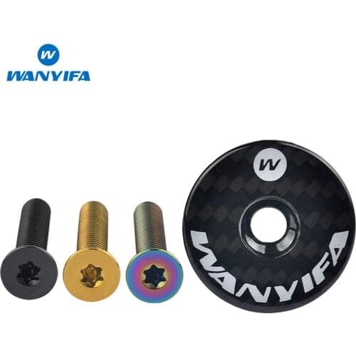 Wanyifa Titanium Bolt M6x35 + Carbon Fiber Mountain Road Bike Headset Stem Top Cap 28.6mm 1 1/8 for Bicycle Fork Bike Parts