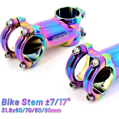 Meische MTB Bike Stem 7 Degree Ultralight Alu 6061 60-90mm Bicycle Stem 17 Color Stem Mountain Bicycle Handlebar Rainbow Stems
