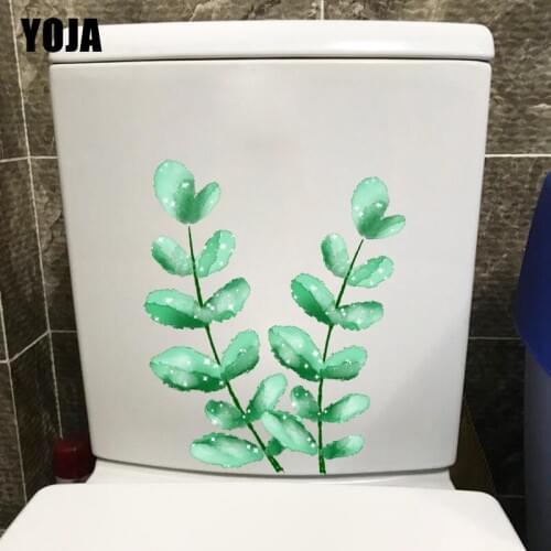 YOJA 19.7*24.2CM Watercolor Green Plant Leaves WC Toilet Decor Fresh Home Room Wall Sticker T1-1026