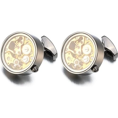 New High-end Round Movement Cufflinks Cover Glass Delicate Rotating Watch Movement French Shirt Cuff Links Mens Jewelry Gifts