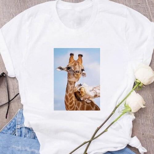 Giraffe Couple Print Women Clothes Couples In Love Short Sleeve Animated Creative Harajcku Gorgeous Spain Camiseta Mujer