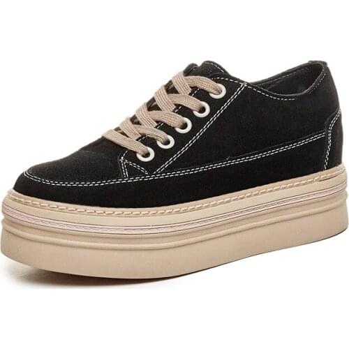 New Spring Women Platform Shoes Woman Real Leather Flats Lace Up Footwear Female Flats Casual Shoes For Women