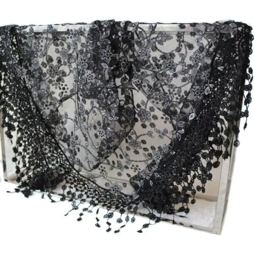 Women Lace Sheer Floral Triangle Veil Church Mantilla Scarf Shawl Wrap Tassel N0HD