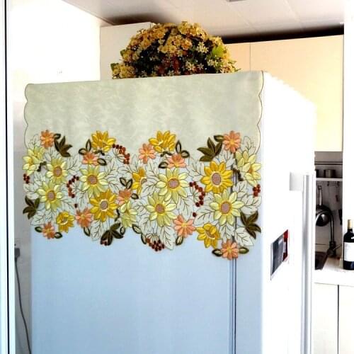 Golden sunflowers High-end luxury embroidery cloth art European style Refrigerator Dust Covers