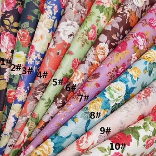 1PC 21X29CM Synthetic Letaher, Cuero Sintetico Faux Leather Fabric Printed flowers Leather For Making Bows Accessories S174
