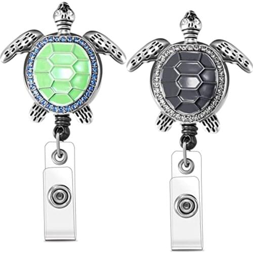 2Pcs Retractable Badge Reel Cute Animals Badge Holder Bling Rhinestones Badge Reel Holder with Alligator Clip (Black)