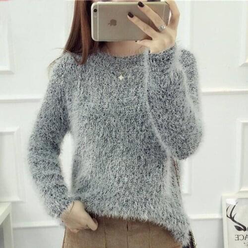 2019 autumn winter Women Knitted Sweater Casual Mohair Soft O-neck Jumper Fashion Slim Femme Elasticity Pullovers NS9095