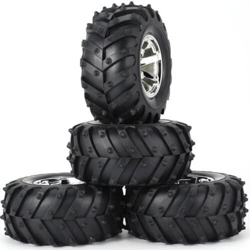 SURPASS HOBBY 4Pcs 3002 Tire Rim Rubber Tyre 125mm PlasticHub for RC 1/10 Car BigfootMonster Truck HSP HPI