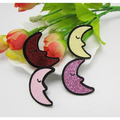40pcs/lot 3.5x2cm Mixed Padded Shiny/Glittered Moon Shape Appliques For Kid DIY Patch And Baby Headwear Accessorie