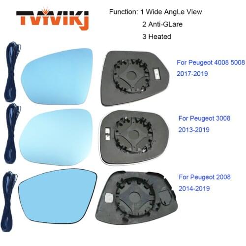 TVYVIKJ Side Rearview Mirror Blue Glass Lens For Peugeot 2008 3008 4008 5008 2013-2019 Wide Angle View anti glare
