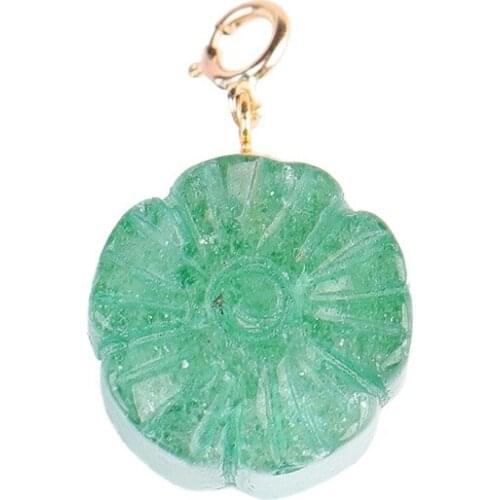 Loose beads green strawberry quartz carved flower 14mm pendant for DIY jewelry making FPPJ wholesale beads nature
