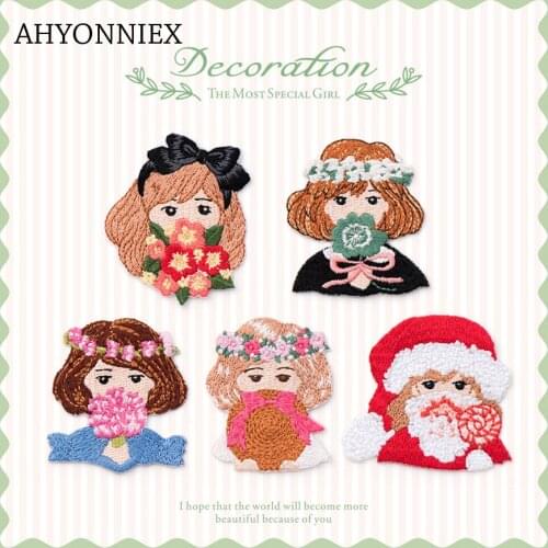 AHYONNIEX Flower Girls Applique Clothing Embroidery Patch Fabric Sticker Iron on Sew on Patch Craft Sewing DIY Accessories