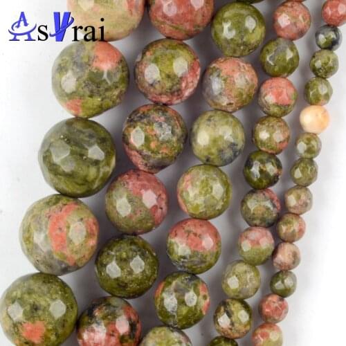 Natural Stone Faceted Unakite Loose Round Beads For Jewelry Making 4/6/8/10/12mm Diy Bracelets Accessories 15"
