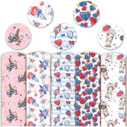 Synthetic Leather Fabric Unicorn Love Print Hand Painted Style DIY Hairbows Bags PU Home Textile Decoration Materials 22*30cm/Pc