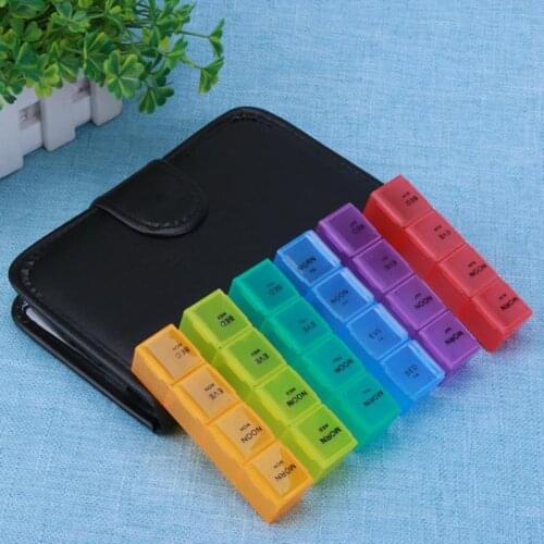 Portable 28 Grids Box Holder Tablet Pill Case Medicine Storage Organizer Healthy Care Tool Rainbow Color with PU Bag