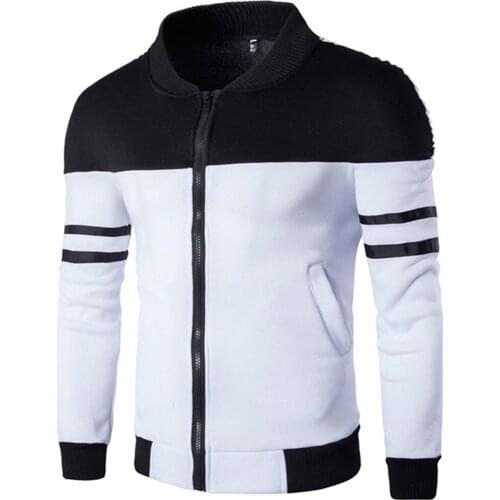 New Arrival 2020 Autumn Winter Men Fashion Coat Stripe Long Sleeve Zip Pockets Coat Color Block Varsity Jacket Plus Size 4XL