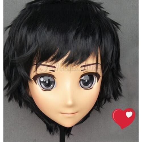 Lanmei-02)Japan Anime Kigurumi Masks Cosplay Kigurumi Cartoon Character Role Play Half Head Lolita Doll Mask With Eyes And Wig