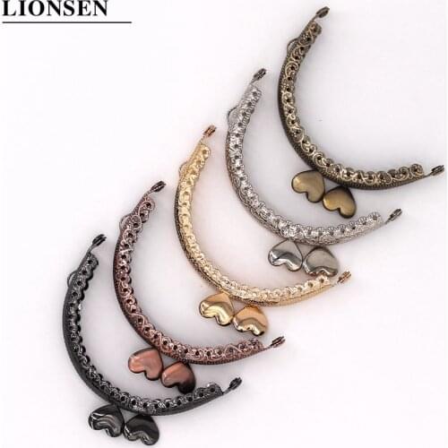 LIONSEN 8.5cm Heart Head Metal Purse Frame Handle for Clutch Bag Coin Kiss Clasp Lock Antique Bronze Hardware Bag Accessory
