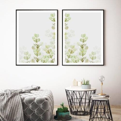 Minimalist Abstract Green Plant Leaves Wall Art Canvas Painting Nordic Posters and Prints Wall Pictures for Living Home Decor