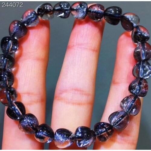 Natural Brookite Silver Rutilated Quartz Clear Heart Love Beads Bracelet 7.6x7.3mm Women Men Wealthy Certificate AAAAA