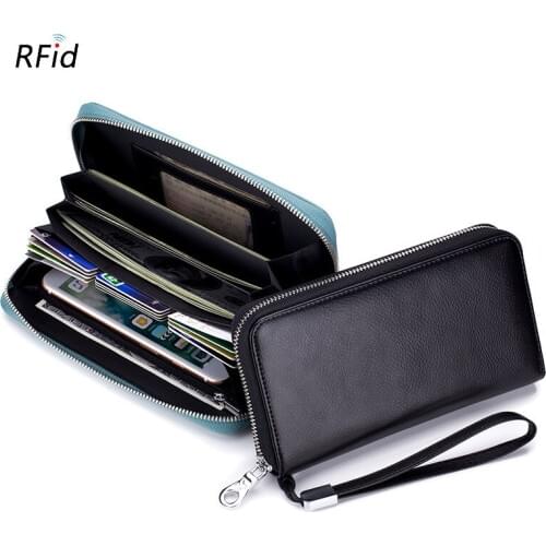 New Minimalist RFID Blocking Credit Card Holder Genuine Leather Long Business Wallet Travel Organizer Retro Cowhide Zipper Purse