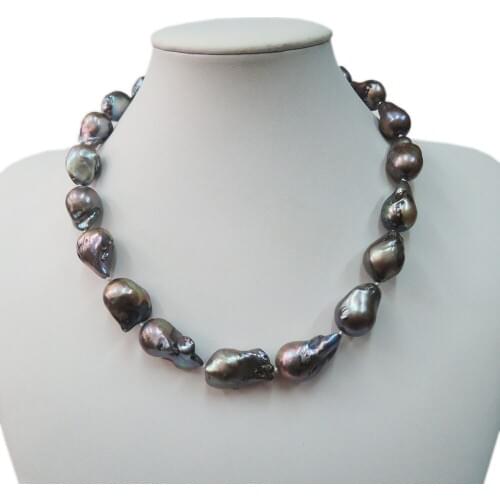 100% FRESHWATER PEARL NECKLACE, BLACK Baroque PEARL NECKLACE-good quality-925 SILVER CLASP