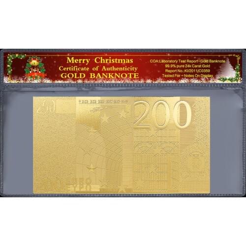 Gift commemorative coin 200 euro old banknote 24k gold-plated Christmas plastic photo frame paper gift 2 / batch
